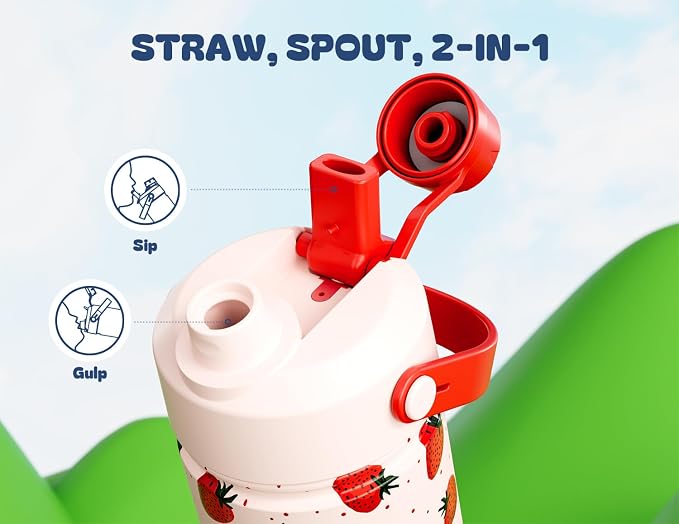 12 oz Kids Metal Water Bottle: 2-in-1 Straw Spout Lid, Spill-Proof, Easy Clean - Image 6