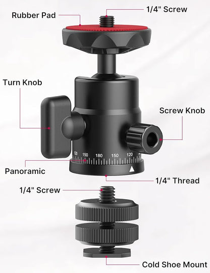 Mini Ball Head, ULANZI H28 Panoramic Tripod Head + Dual Hot Shoe Mount DSLR - Image 3