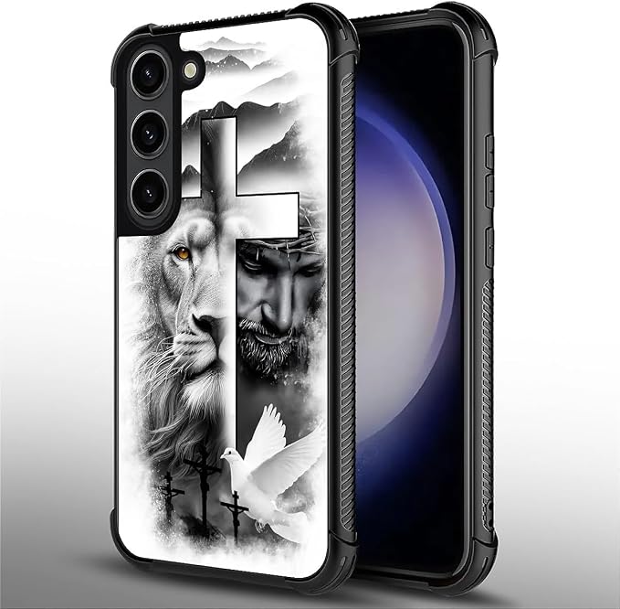 for Samsung Galaxy S23 Plus Case, Lion Cross Jesus Christ Dove Pattern Graphic - Image 2