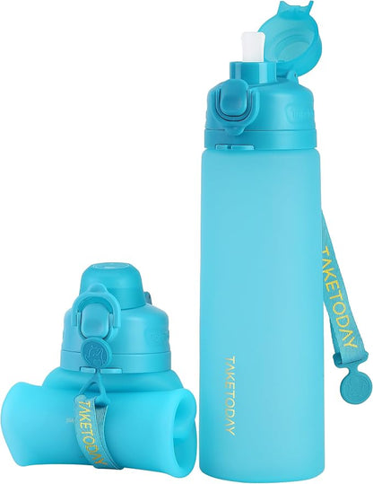 TakeToday Collapsible Water Bottles 21oz, Foldable Platinum Silicone Travel by TAKETODAY