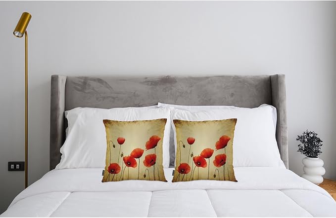 Swono Poppies Throw Pillow Cases, Grunge Poppy Flower Field Set of 2 Decorative - Image 3