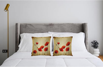 Swono Poppies Throw Pillow Cases, Grunge Poppy Flower Field Set of 2 Decorative - Image 3