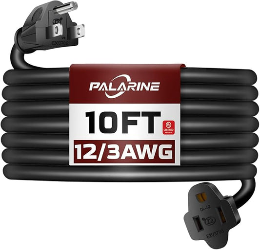 10ft Black Outdoor Extension Cord Waterproof, UL Listed, 12/3 SJTW Heavy Duty 3 by PALARINE
