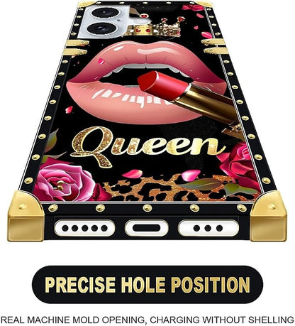 Compatible with iPhone 16 Plus Case, Glitter Red Rose Queen Leopard Lipstick - Image 4
