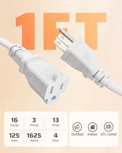 DEWENWILS Short Extension Cord, 1 Foot Power Cord, 16 AWG SJTW Weatherproof - Image 6
