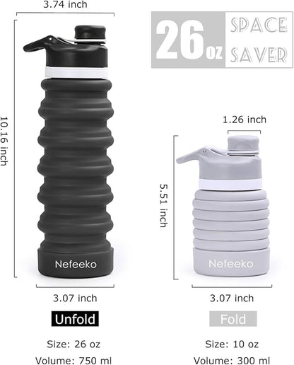 Nefeeko Collapsible Water Bottle, 26oz Silicone Foldable Water Bottles - Image 2