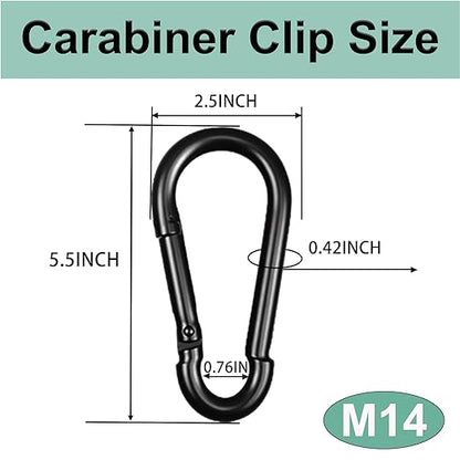 Black Carabiner, Heavy Duty Galvanized Steel Spring Snap Hook Carabiner Clips - Image 2