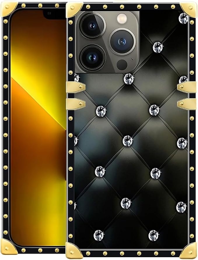 Compatible with iPhone 13 Pro Max Case, Shiny Black Sofa Crystal Luxury Golden by Unknown