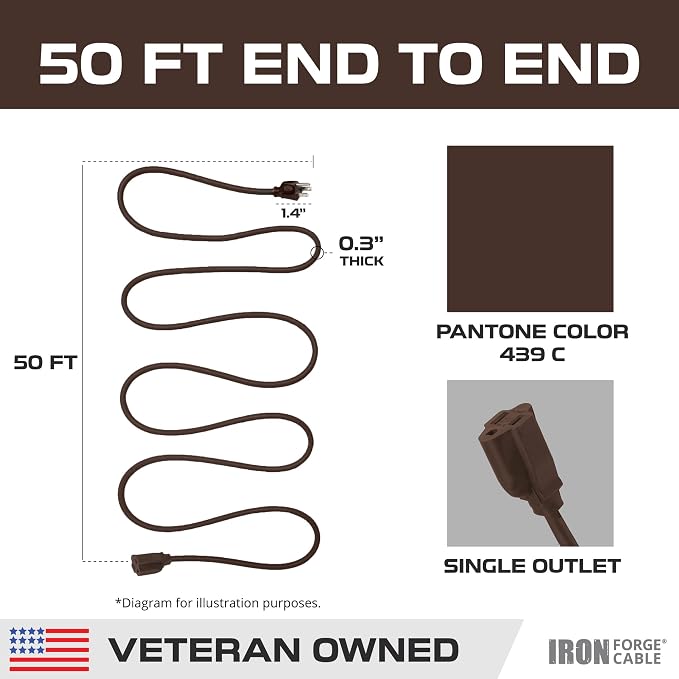 Iron Forge Cable Outdoor Brown Extension Cord 50 ft - Image 8