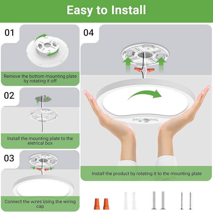zemty 4Pack 9inch Motion Sensor Ceiling Lights Wired, 18W 1800lm 3CCT/3 - Image 6
