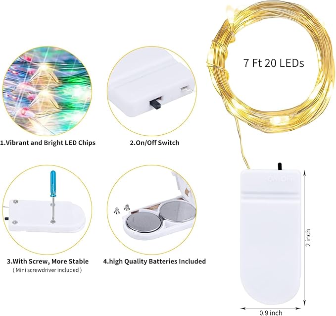 Brightown 12 Pack Multi-Color Fairy Lights Battery Operated - 7ft 20 LED - Image 4