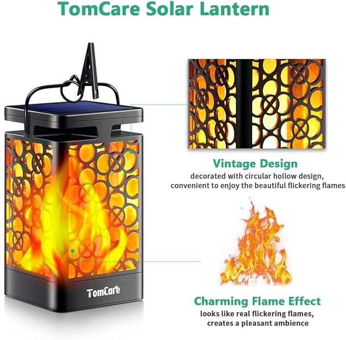 TomCare Solar Lanterns Outdoor Upgraded Flickering Flame Waterproof Hanging - Image 3