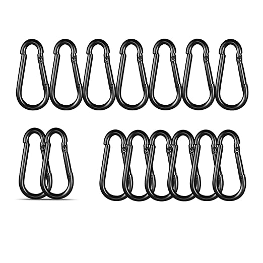Black Carabiner, Heavy Duty Galvanized Steel Spring Snap Hook Carabiner Clips by High-PQ