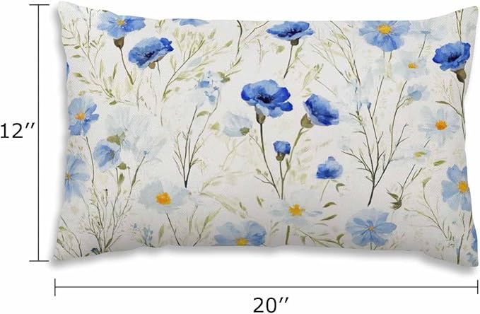 EKOBLA Watercolor Flowers Decorative Pillow Case Throw Pillow Covers Blue - Image 2