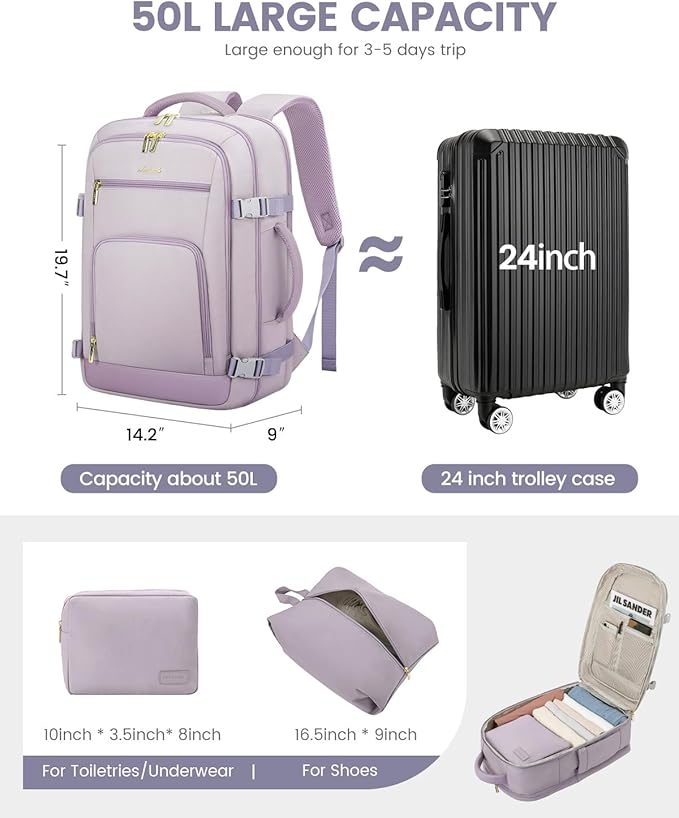 LOVEVOOK Travel Backpack For Women Flight Approved, 50L Large Carry On Backpack - Image 3