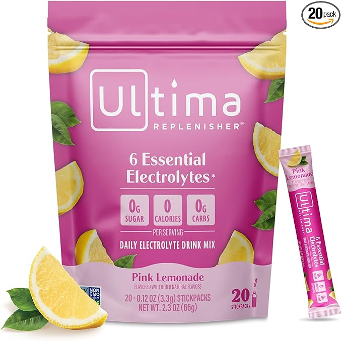 Ultima Replenisher Daily Electrolyte Powder – Pink Lemonade, 20 Stickpacks – by UltimaReplenisher