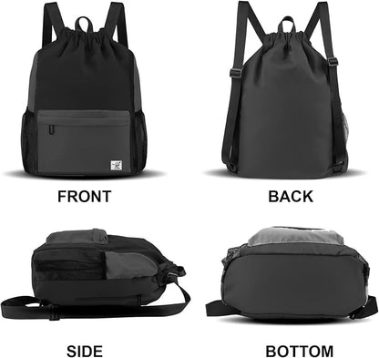 Drawstring Backpack with Mesh Pockets String Gym Bag Sackpack Sandproof Water - Image 6