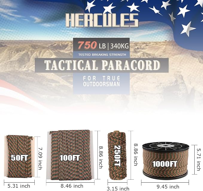 HERCULES 750lb Paracord 4mm 11 Strands Tactical Parachute Cord, Outdoor Gear - Image 2