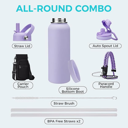 Stainless Steel 40 oz Water Bottle, Lilac Purple | - Image 2
