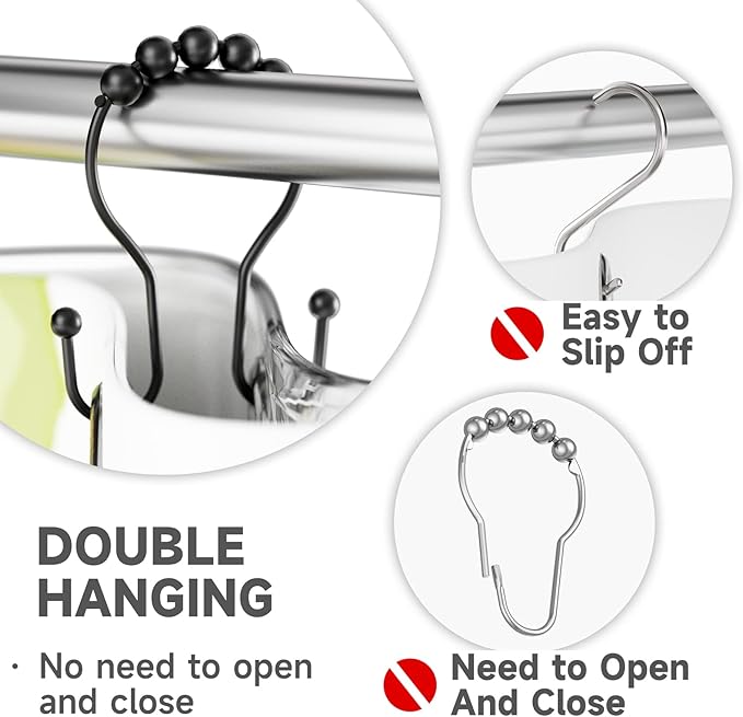 Bathway Shower Curtain Hooks Shower Curtain Rings Black Shower Curtain Hooks - Image 3