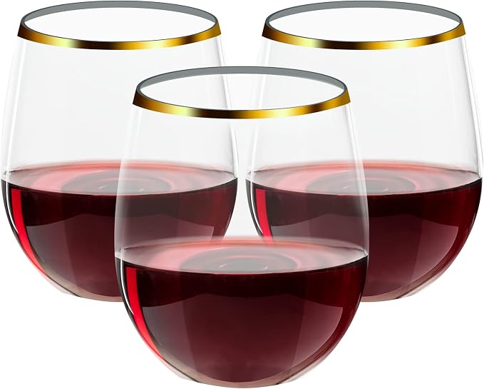 FOCUSLINE 32 Pack 12 OZ Plastic Wine Glasses, Stemless Disposable Wine Cups by FOCUSLINE