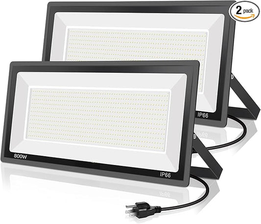 YANYCN 2 Pack 800W LED Flood Light Outdoor, 3750W Equivalent Super Bright by YANYCN