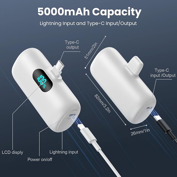 Feob Mini Portable Charger 5000mAh Power Bank, 15W PD USB C Cell Phone Portable - Image 7