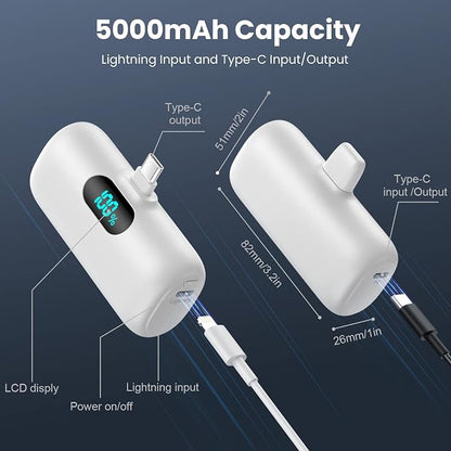 Feob Mini Portable Charger 5000mAh Power Bank, 15W PD USB C Cell Phone Portable - Image 7