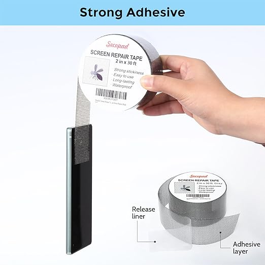 Secopad Grey Window Screen Repair Tape, 2IN X 30FT Screen Repair Kit - Image 2