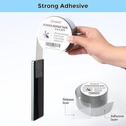 Secopad Grey Window Screen Repair Tape, 2IN X 30FT Screen Repair Kit - Image 2