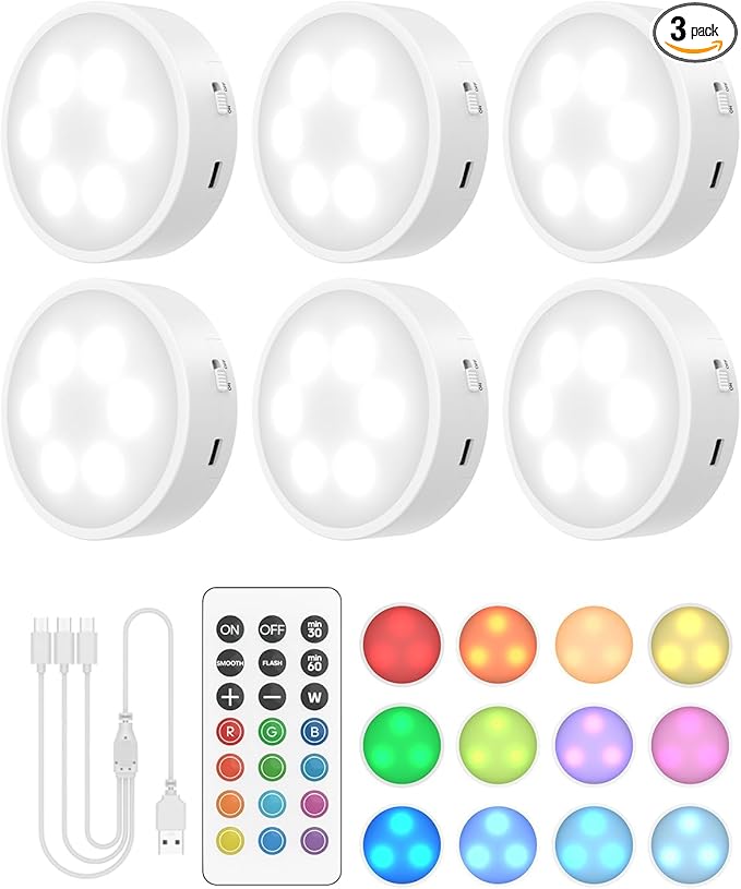 GOODEA.fun Puck Lights with Remote, 13 RGB Colors LED Under Cabinet Light by GOODEA%C2%B7fun
