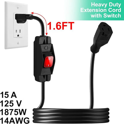 Outdoor Waterproof On/Off Switch Extension Cord, Heavy Duty 125v/250v Black - Image 3