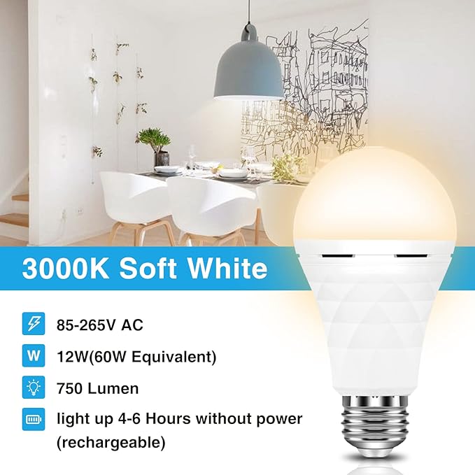 Neporal A19 Rechargeable Light Bulbs, Socket Rechargeable Emergency Light Bulb - Image 6