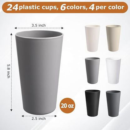 24 Pcs Unbreakable Plastic Cups Set, 20 oz Reusable Plastic Cups, Stackable - Image 2