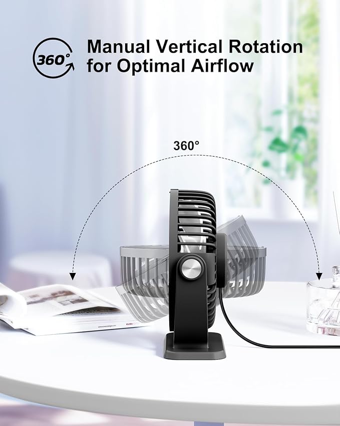 TriPole Small Desk Fan USB Powered Portable Fan 3 Speeds Strong Airflow Mini - Image 6
