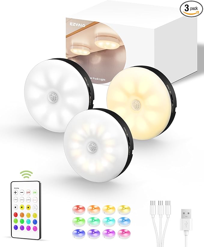 EZVALO Under Cabinet Lighting, 1000mAh Rechargeable Puck Lights by EZVALO