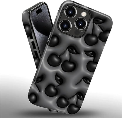 for iPhone 16 Pro Case, HL2 Cute Cool Cherry Black Hybrid 2 Layer Hard Shell - Image 2
