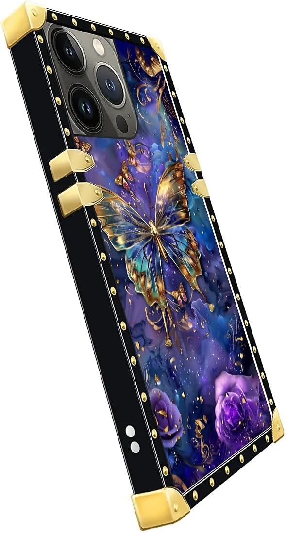 Compatible with iPhone 13 Pro Case, Glistening Golden Butterfly Vibrant Purple - Image 4