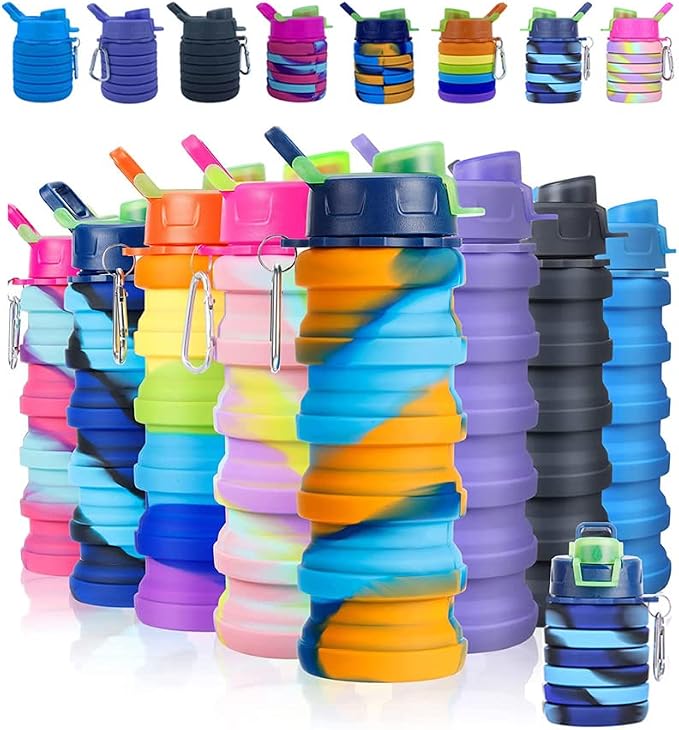 Collapsible Silicone Water Bottles 2 Pack - 500ml Portable Expandable Sport - Image 3