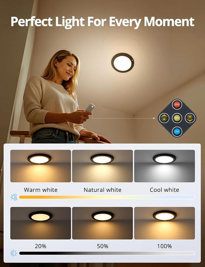 Combuh Black Operated Battery Powered Motion Sensor Ceiling Lights Wireless - Image 6