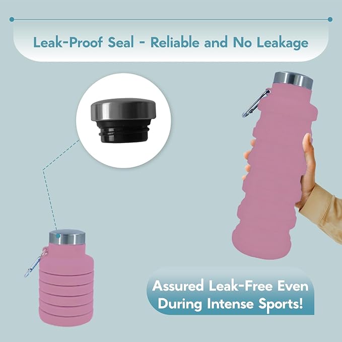 Collapsible Water Bottles 17oz, Odorless BPA-Free Silicone, Leak-Proof Foldable - Image 5