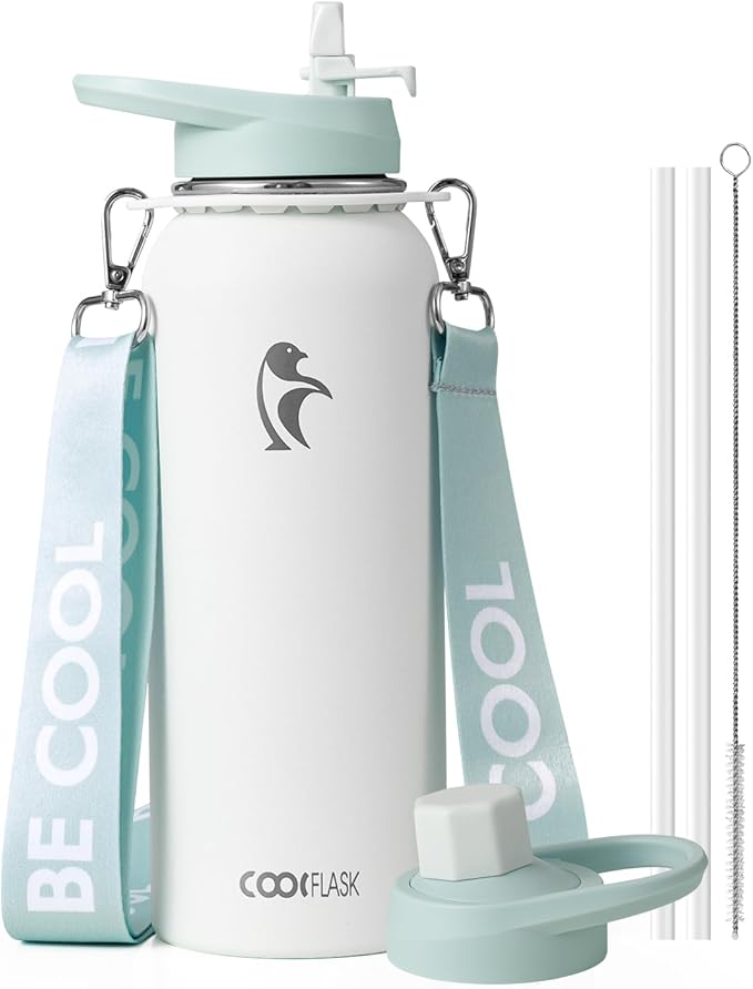 Coolflask Water Bottle with Straw, 40 oz Insulated Metal Water Flask with Straw by Coolflask