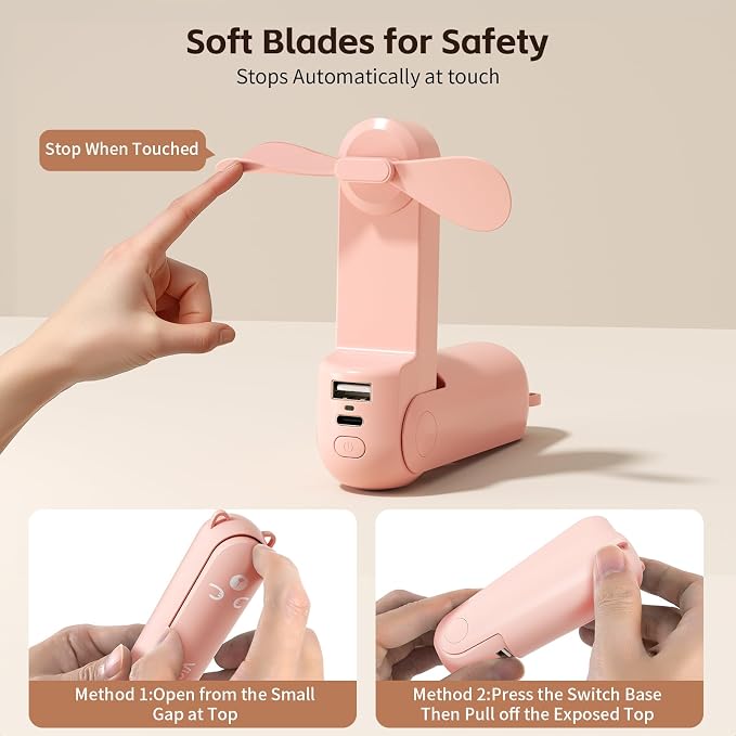 Mini Handheld Fan, USB Rechargeable 3 IN 1 Personal Cooler Fans - Image 3