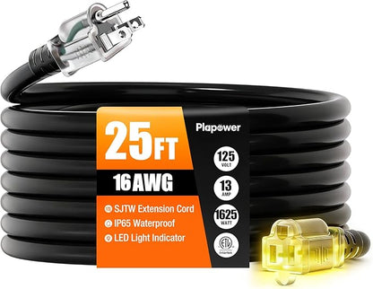 25 FT Outdoor Extension Cord Waterproof, 16/3 Gauge Heavy Duty 3 Prong Power by Unknown