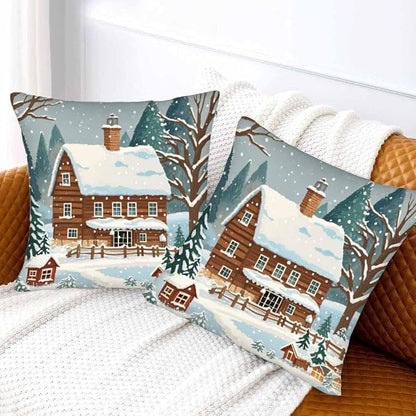 Farmhouse Throw Pillow Covers 18x18 Winter Snow Tree Set of 2 Pillow Cases - Image 2