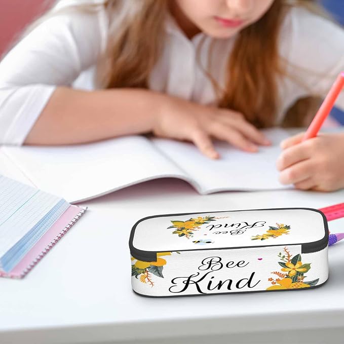 Bee Pencil Case Cute Bee Kind Yellow Flower Bunches Pencil Bag Pen Markers - Image 5