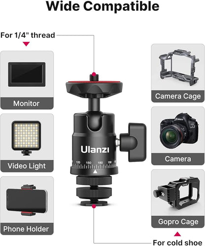 Mini Ball Head, ULANZI H28 Panoramic Tripod Head + Dual Hot Shoe Mount DSLR - Image 5