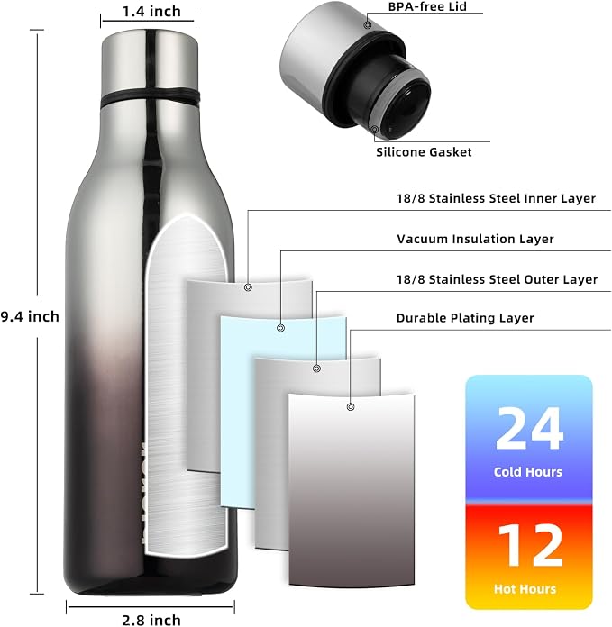 BJPKPK Insulated Water Bottles, 18 oz Stainless Steel Metal Water Bottle - Image 3