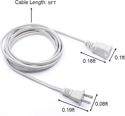 2Pack 2 Prong Extension Cord 5ft, Indoor Small and Slim Power Cable Male/Female - Image 2