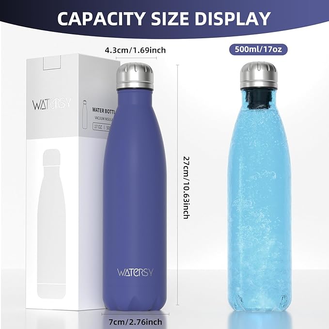 WATERSY Stainless Steel water bottles, 17oz/500ml Insulated Water Bottles - Image 3